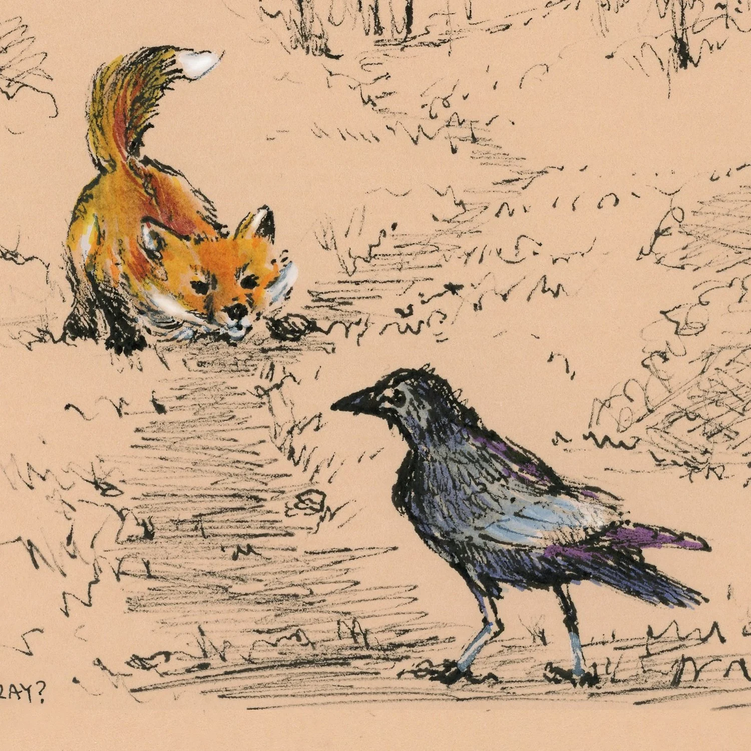 Wanna Play? Fox and Crow Limited Edition Print — artist JC Little